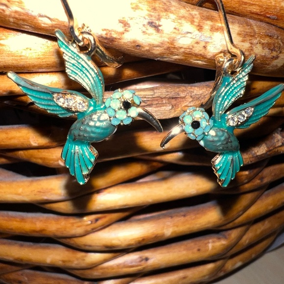 Hummingbird Earrings with Huggies closure and crystal accents - Picture 1 of 5